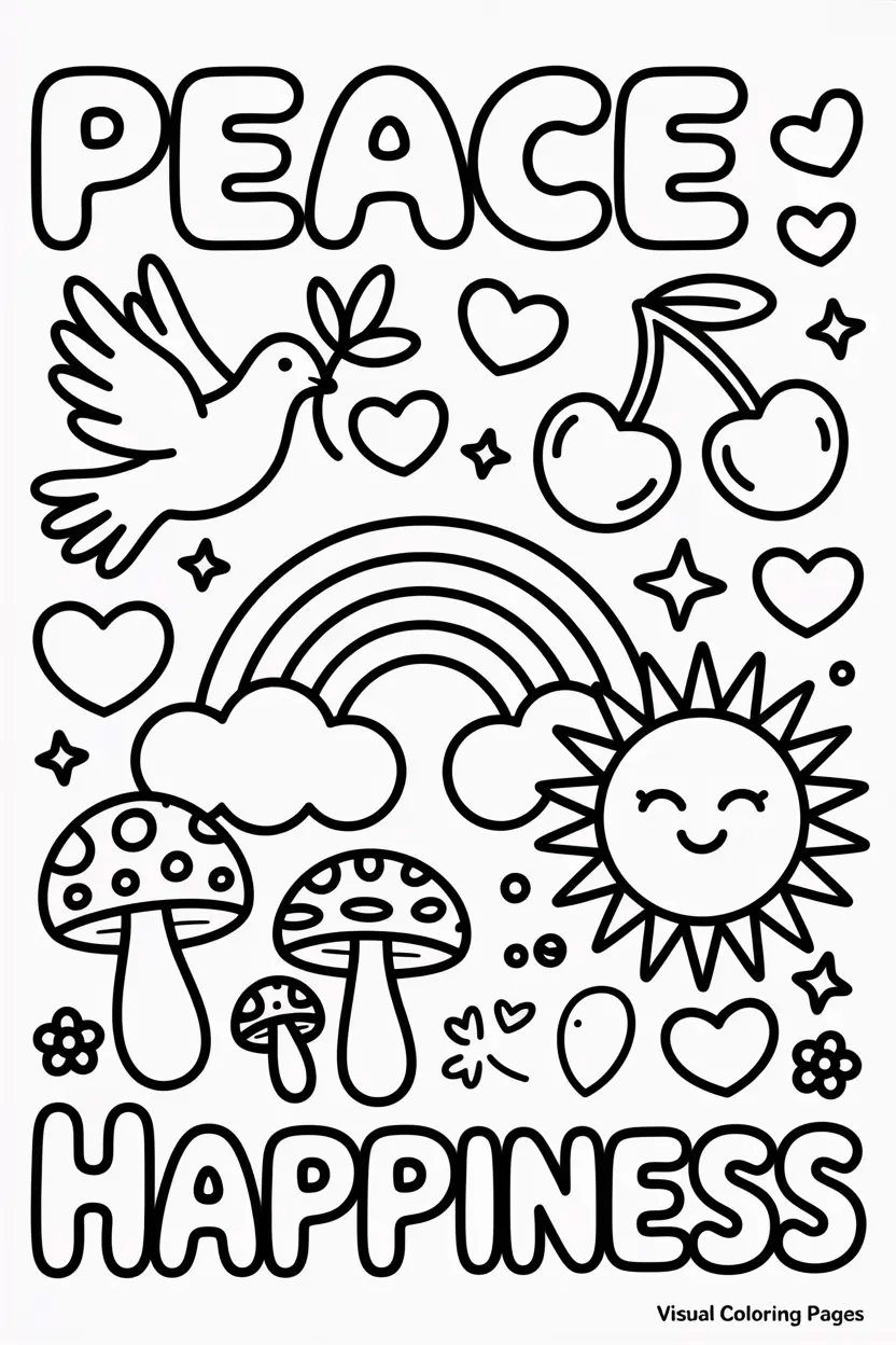 peace and happiness hippie coloring page for kids
