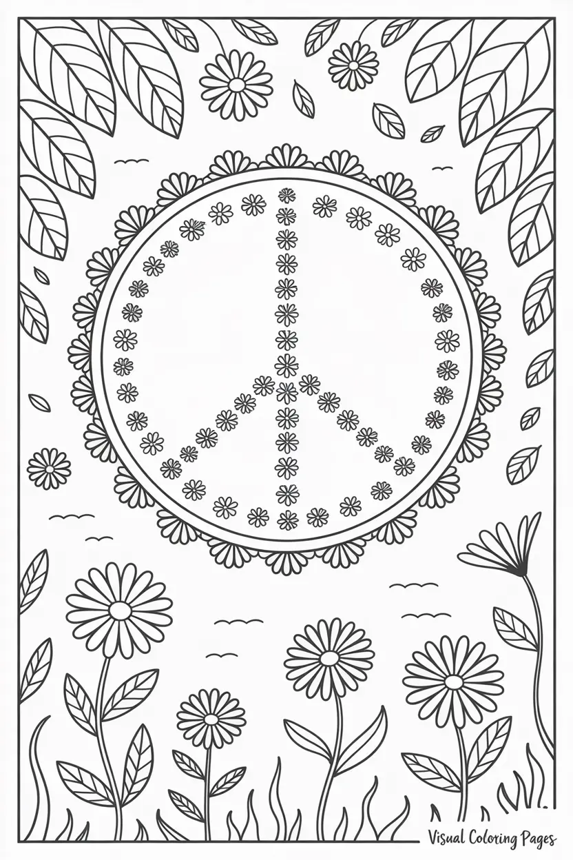 peace sign on a flower field made of daisies