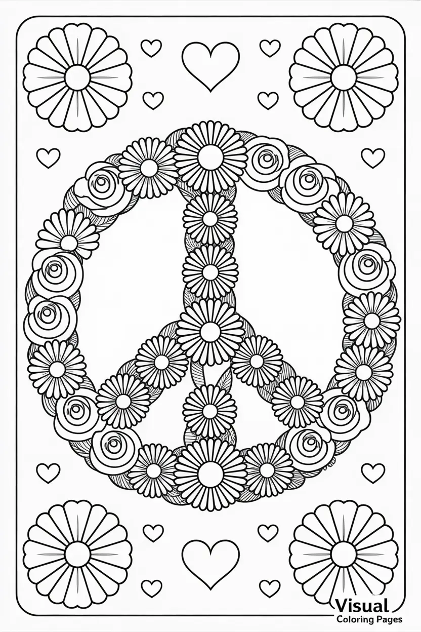 peace symbol made up of different flowers