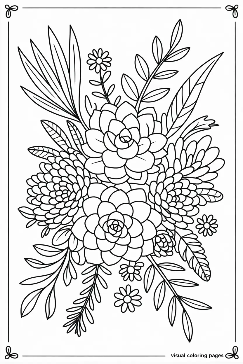 pretty echeveria and haworthia succulent coloring page