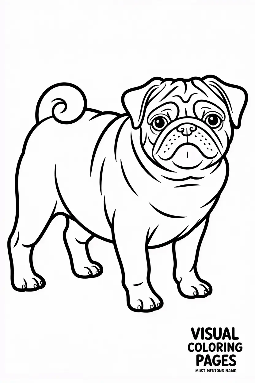 pug with wrinkled face and curled tail
