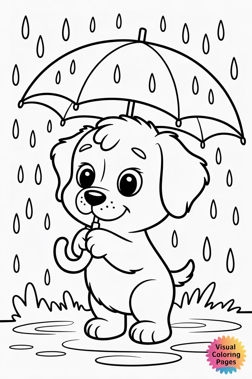 puppy holding an umbrella in the rain