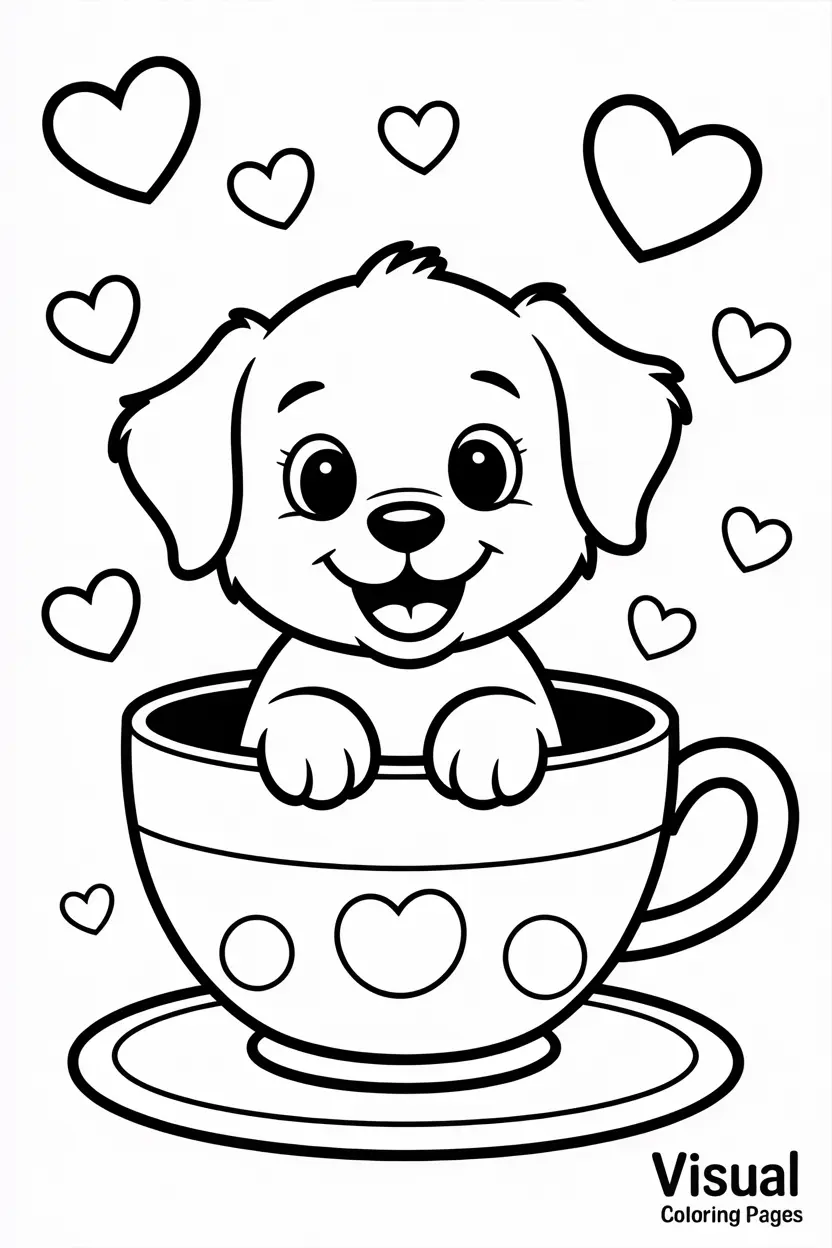 puppy inside a teacup smiling