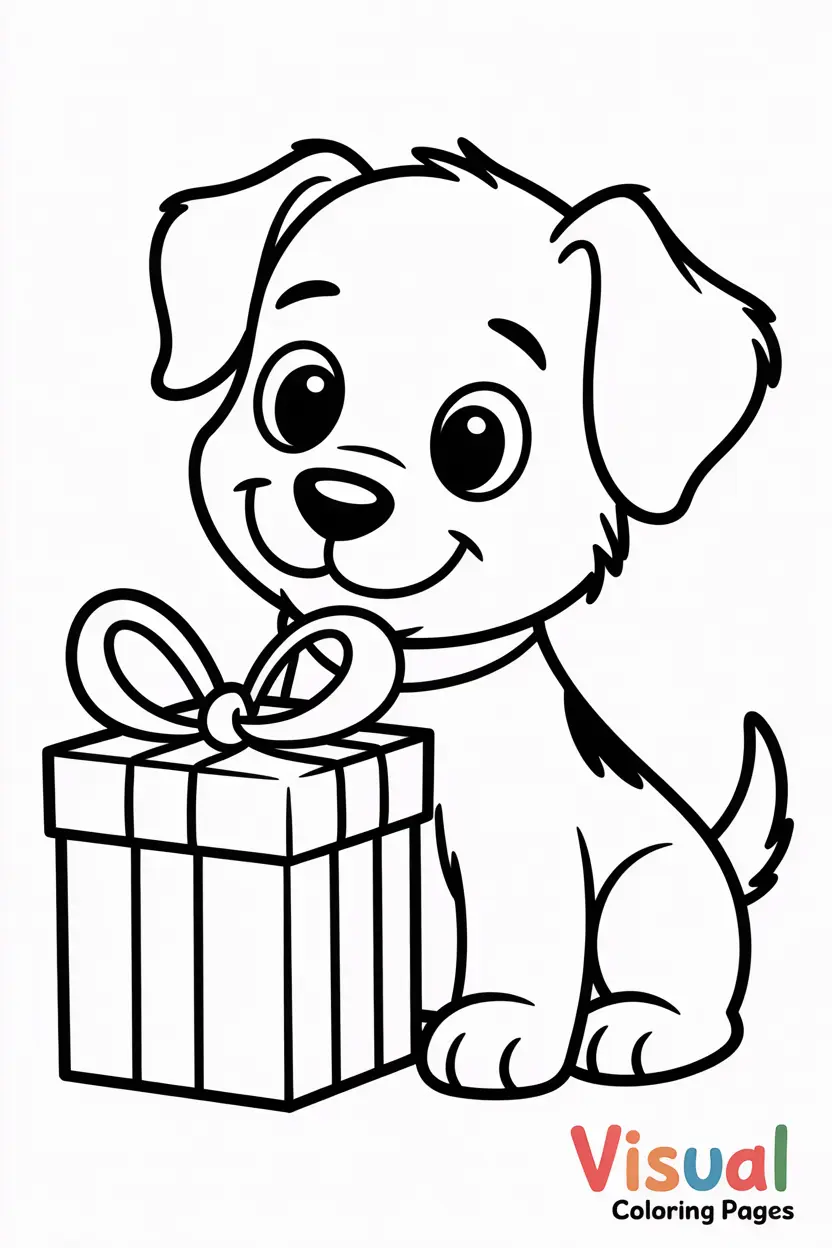 puppy sitting with a gift box