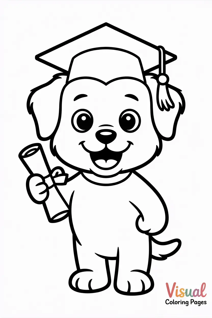 puppy wearing a graduation cap holding a diploma