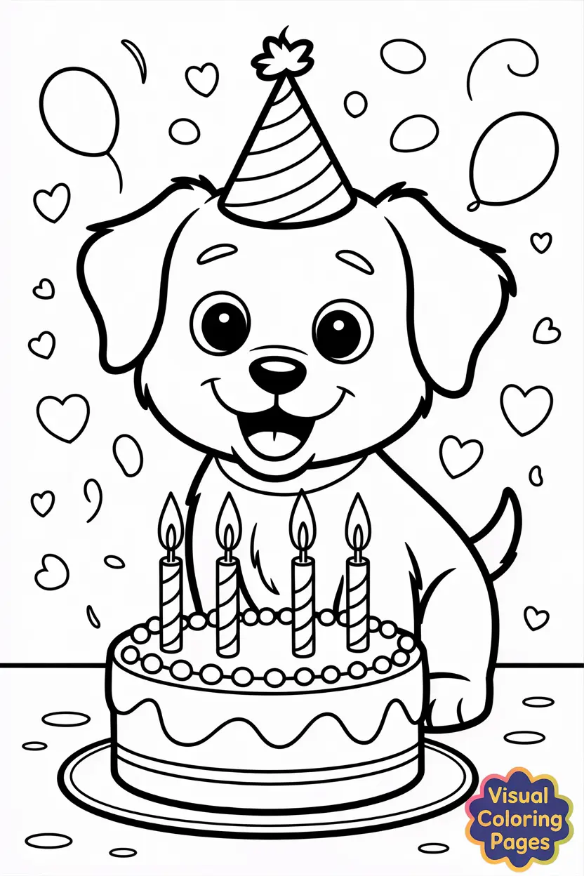 puppy with a birthday cake and candles