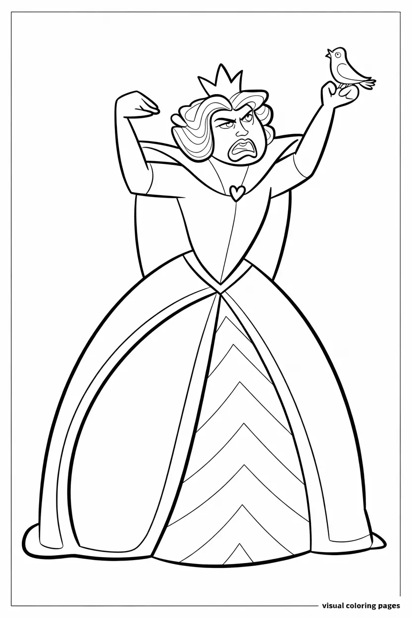 queen of heart throwing a tantrum coloring page for kids