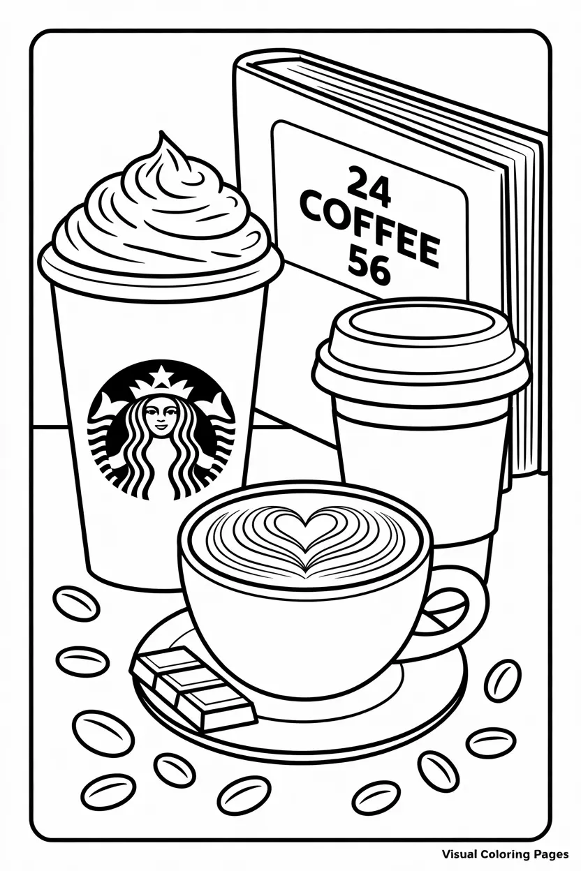 realistic starbucks frappe and hot coffee coloring page