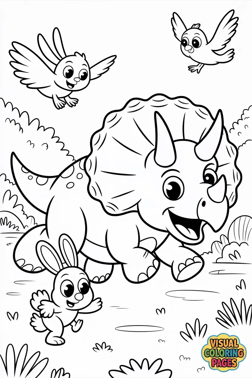 riceratops running with animal friends bunny and bird