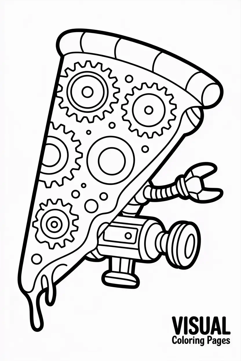 robot pizza slice with gears and wires