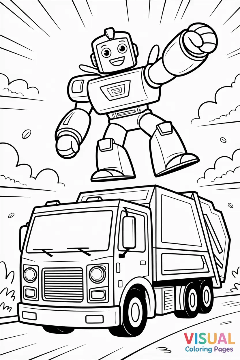robot style garbage truck transforming into a hero robot