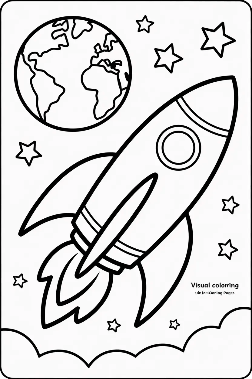 rocket flying around earth with stars in the background