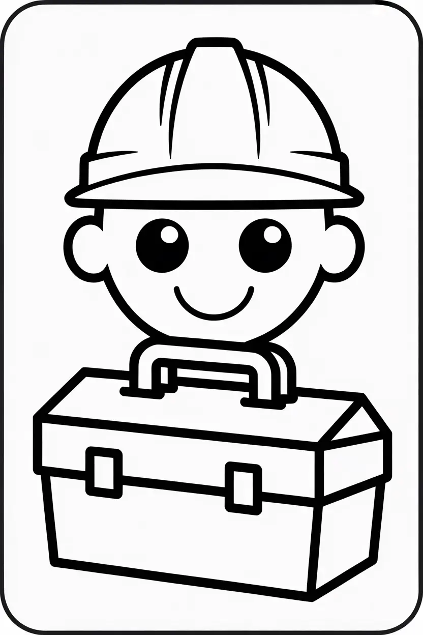 safety helmet and toolbox with smiling boy