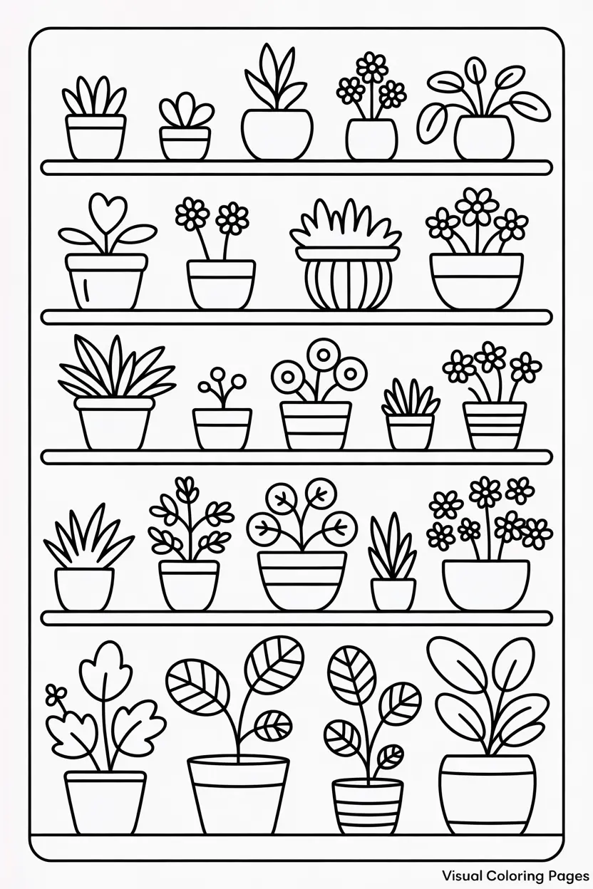 shelves full of cute succulents coloring sheet