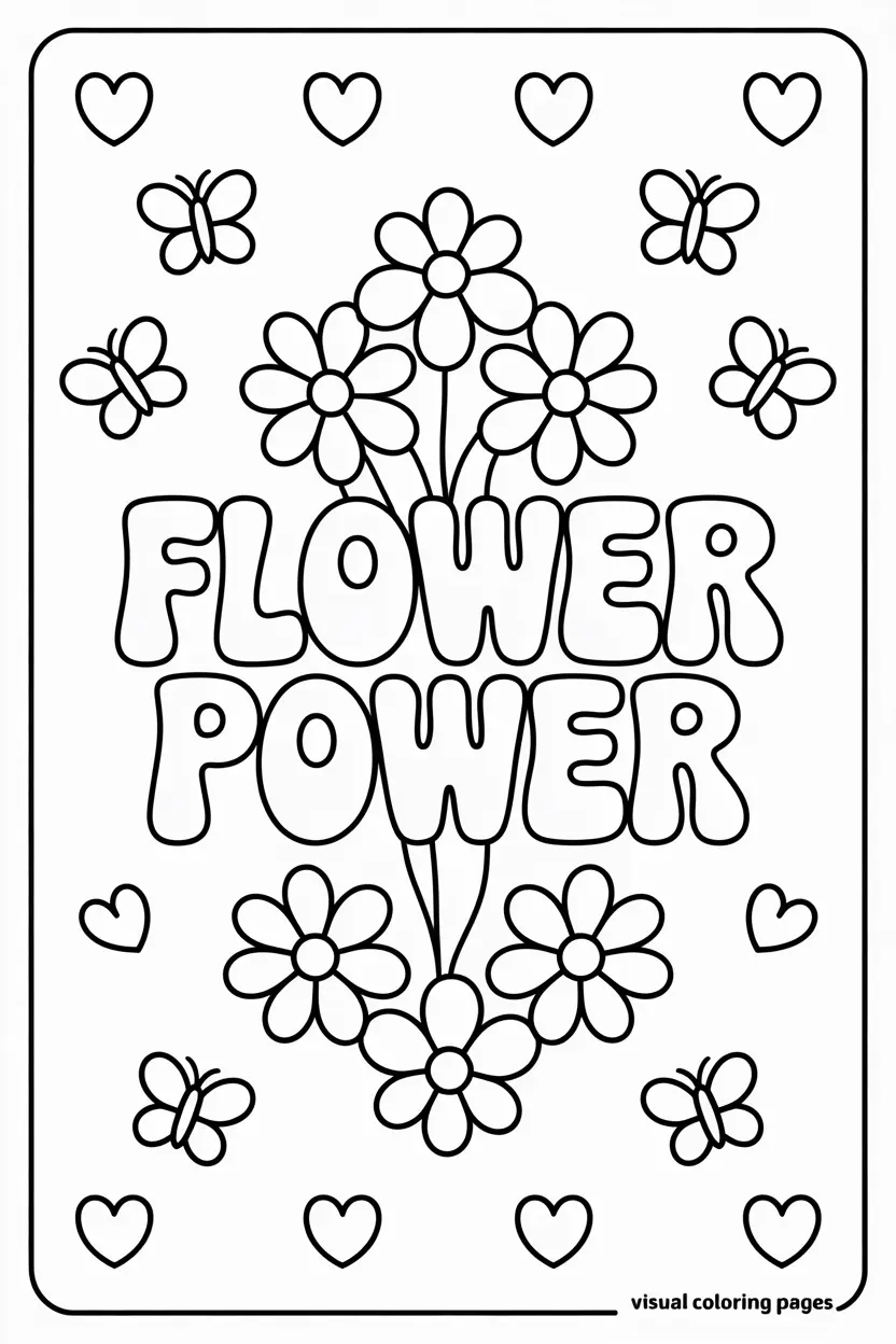 simple flower power words coloring sheet