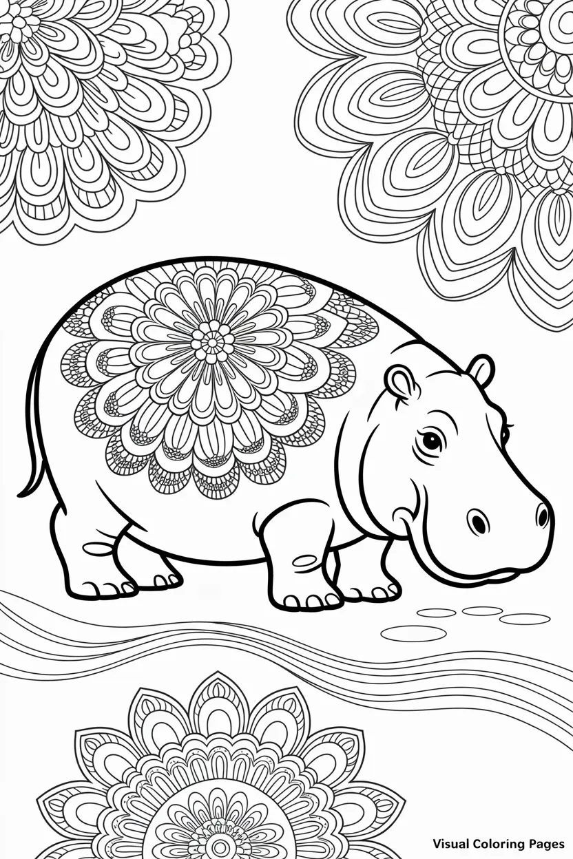 simple hippo mandala coloring sheet