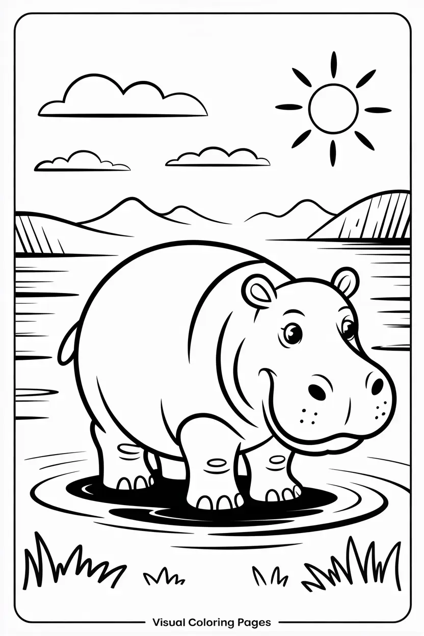 simple outline of a hippo to color for preschoolers