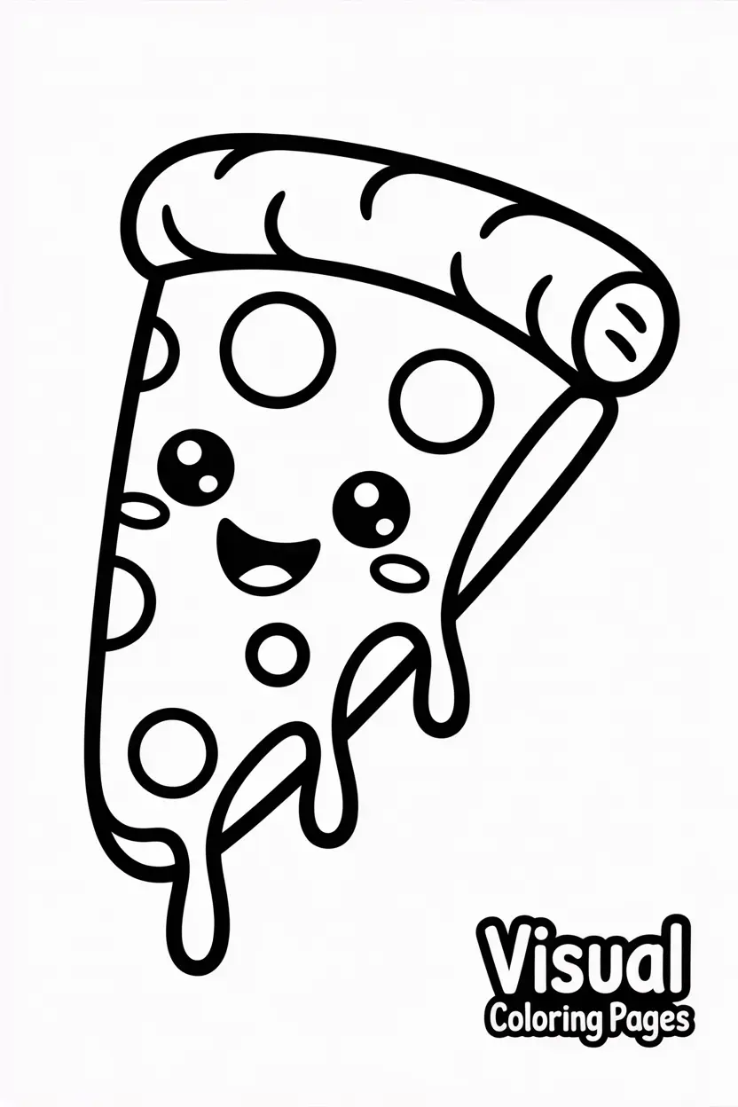 smiling cartoon pizza slice with dripping cheese