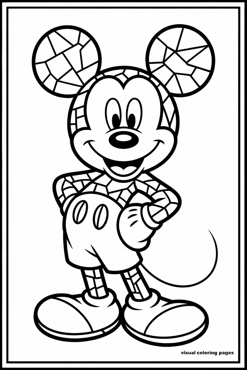 smiling mickey mouse mosaic coloring sheet for kids