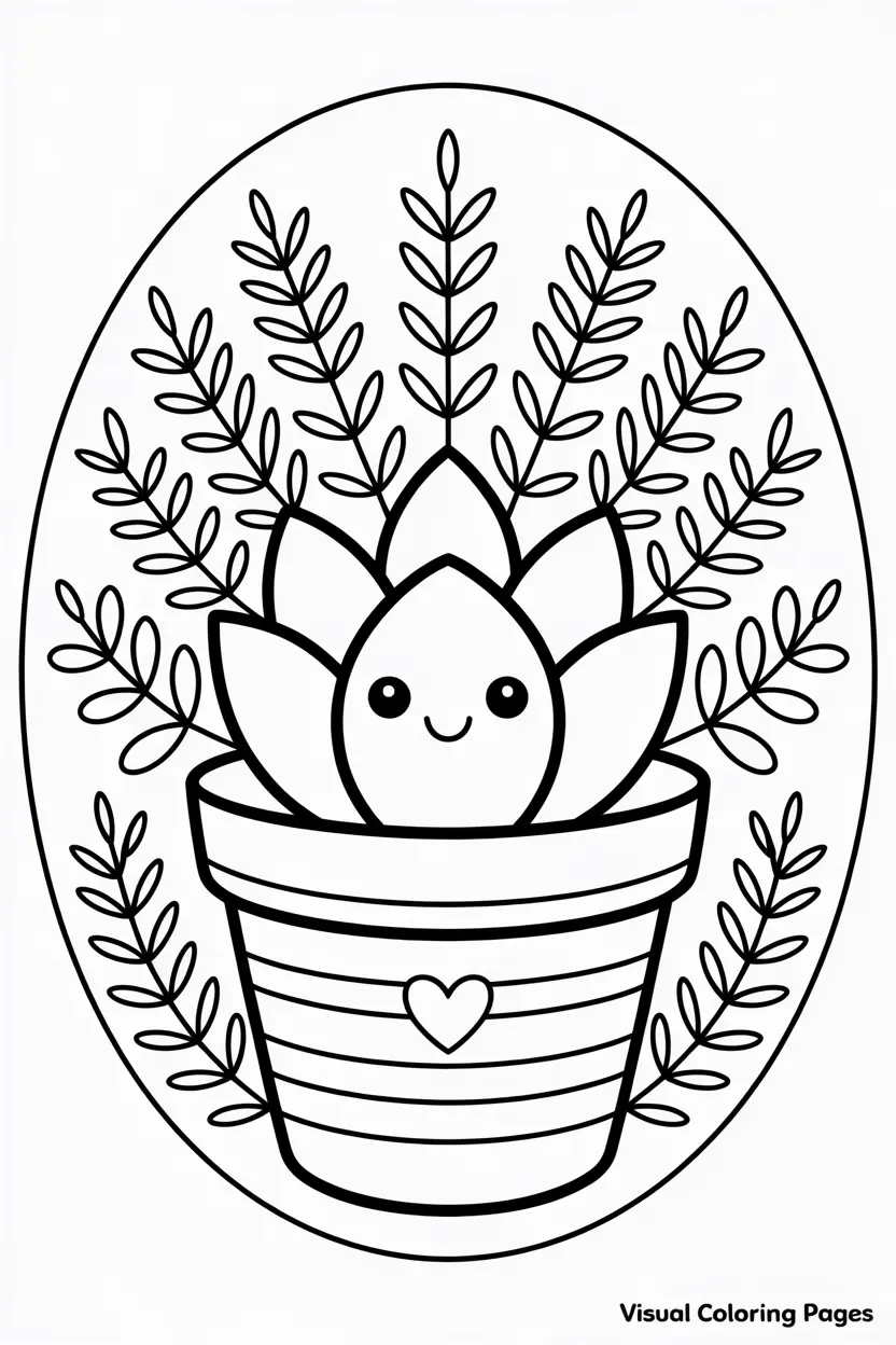 smiling succulents in a pot coloring sheet