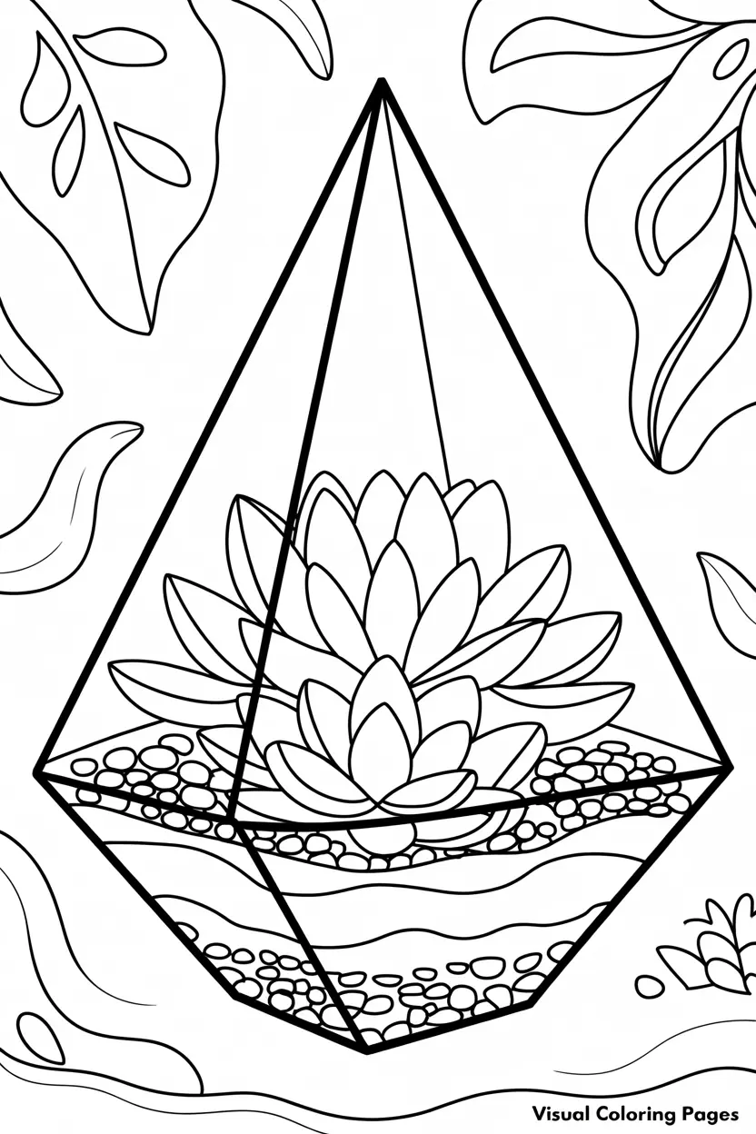 succulent in geometric glass terrarium coloringsheet