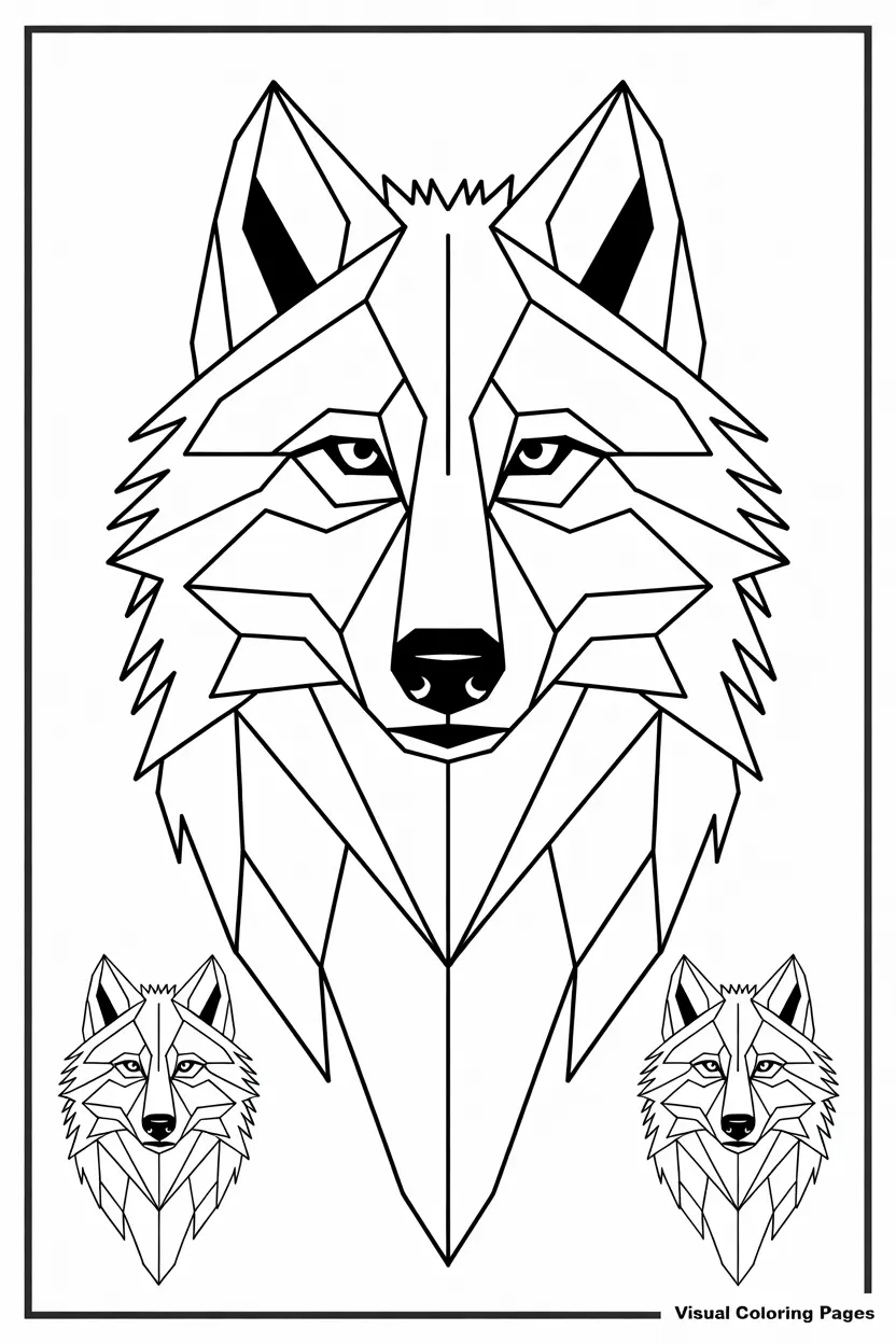 three geometric dog faces coloring pages
