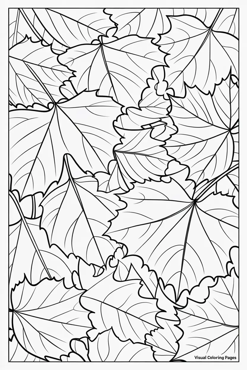 tiny tiger on leaves pattern coloring page