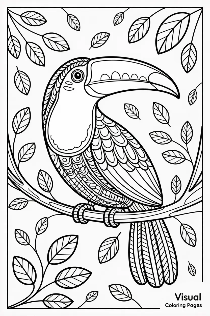 toucan in the forest mosaic coloring page