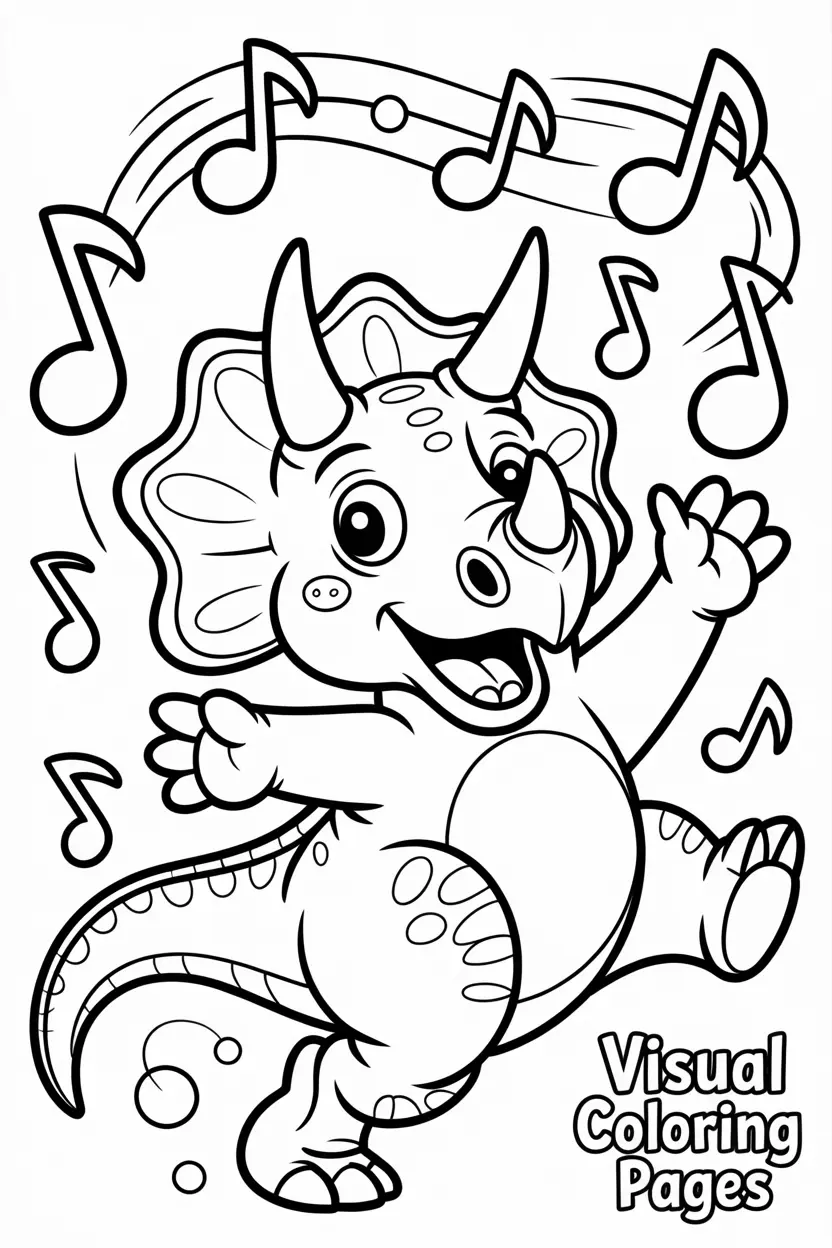 triceratops dancing with music notes around