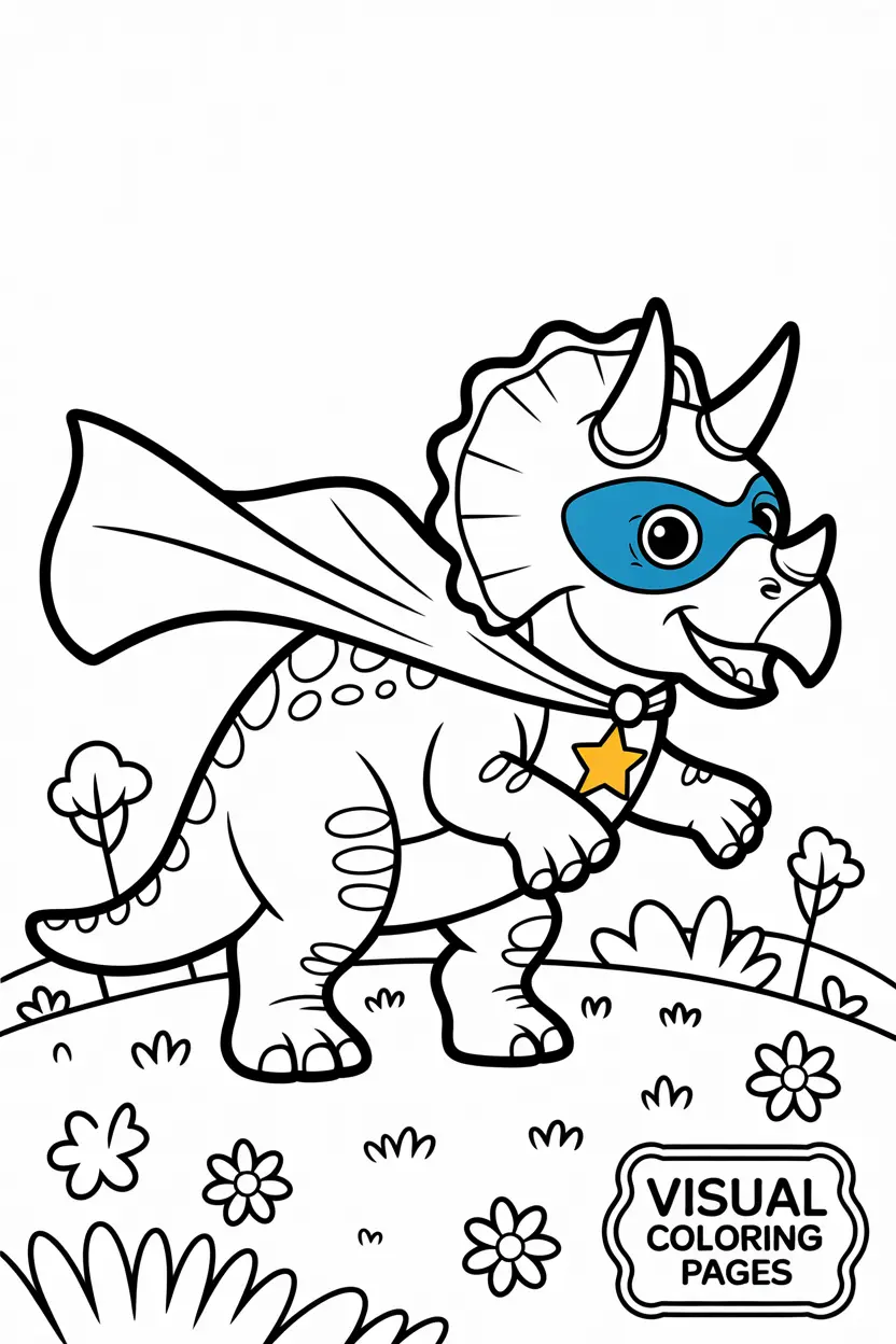 triceratops dressed as a superhero with cape flowing