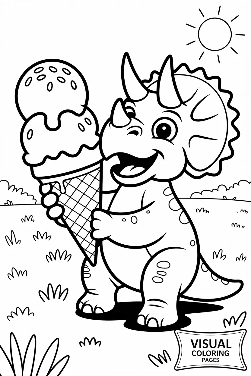 triceratops eating an ice cream cone happily