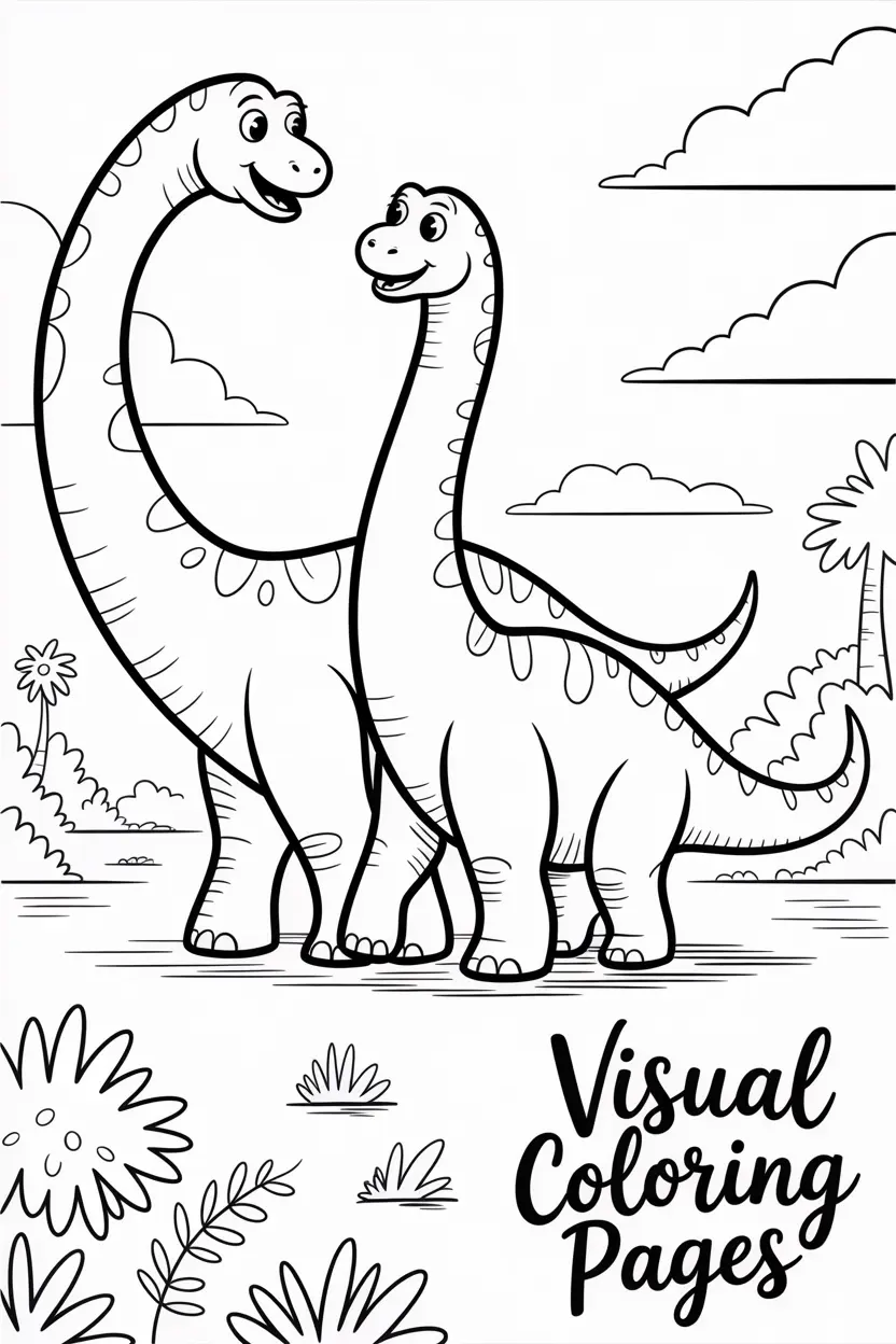 two friendly brachiosaurus walking together