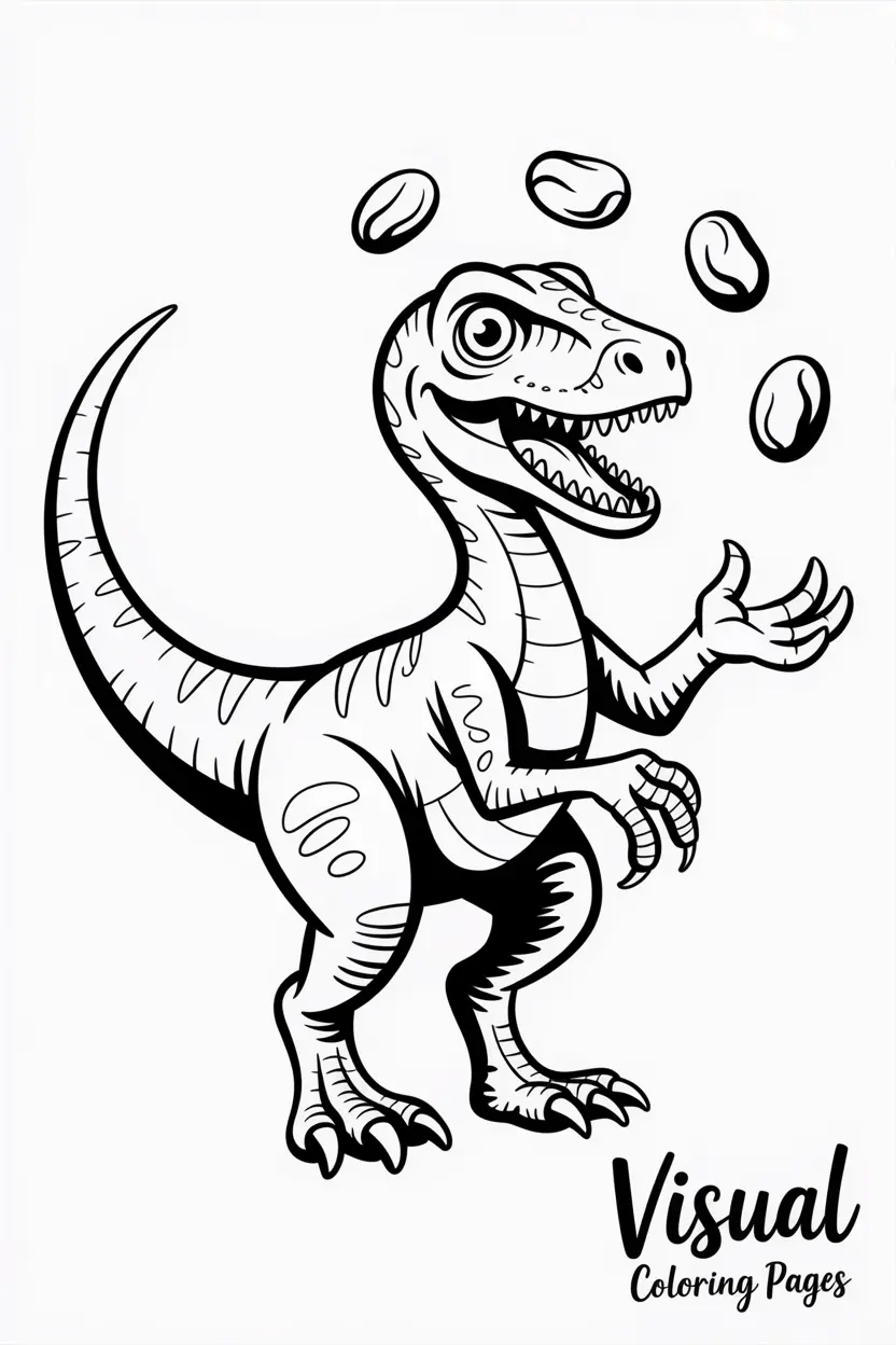 velociraptor juggling three rocks