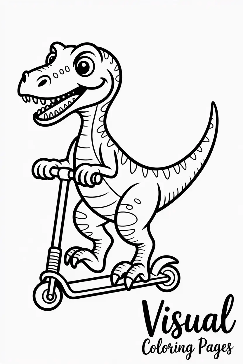 velociraptor riding a scooter