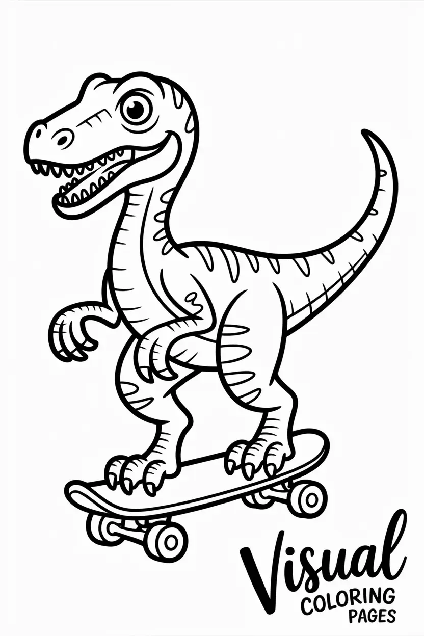 velociraptor riding a skateboard