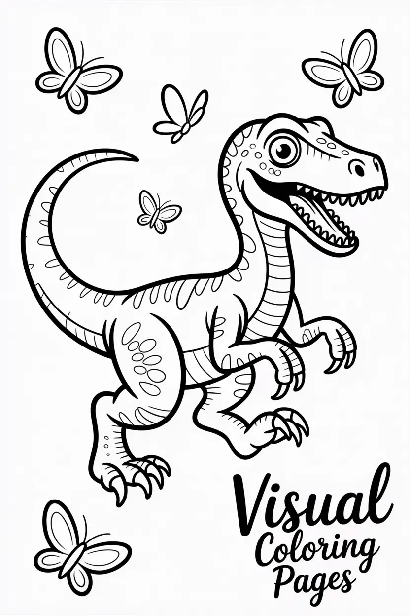 velociraptor running with butterflies around