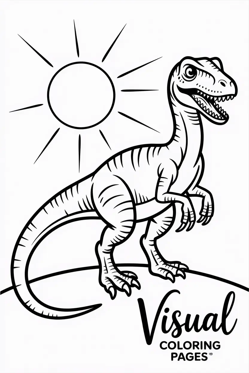 velociraptor standing proudly on a hill with the sun behind it