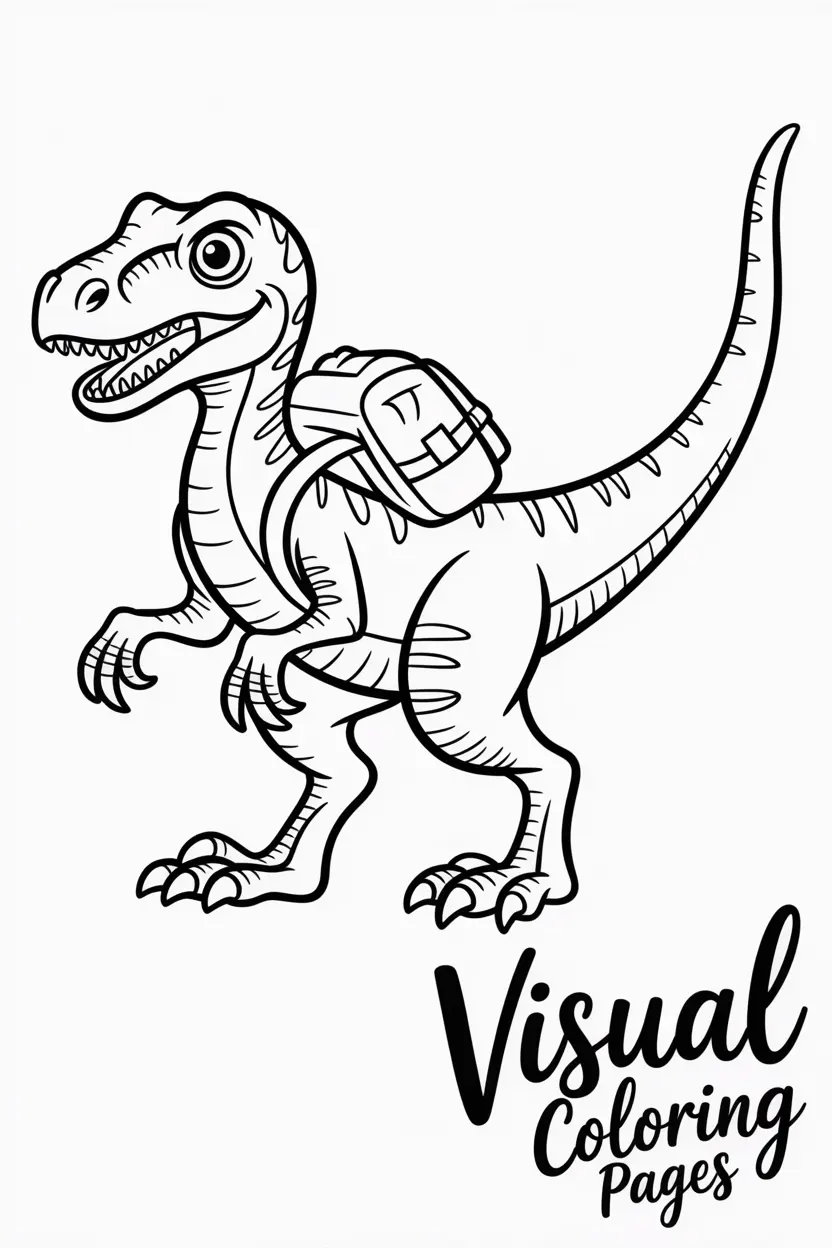 velociraptor with a backpack going on an adventure