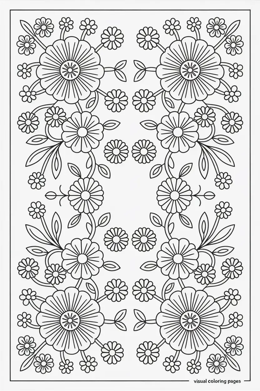 waves and flowers pattern coloring page