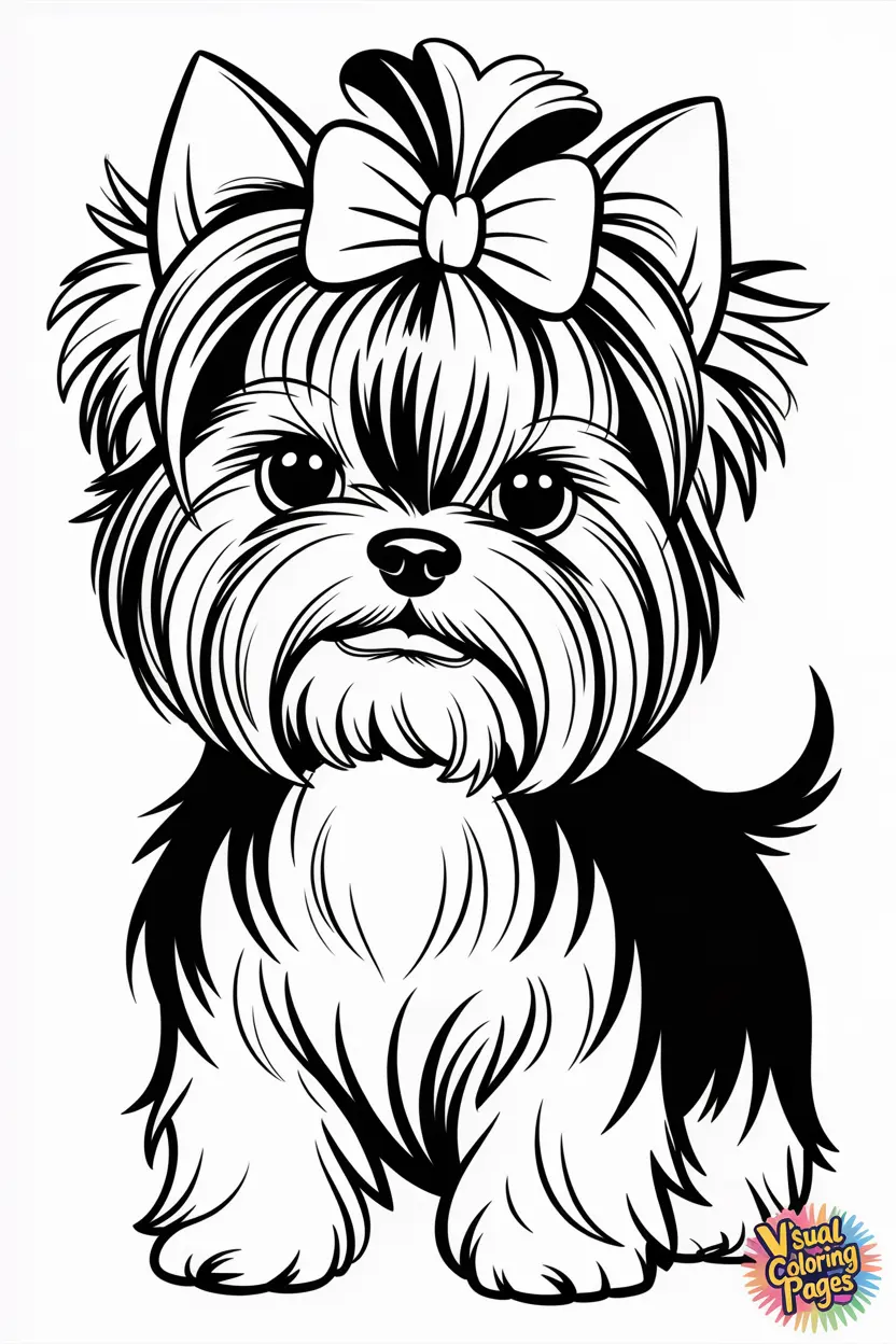 yorkshire terrier with silky fur and bow