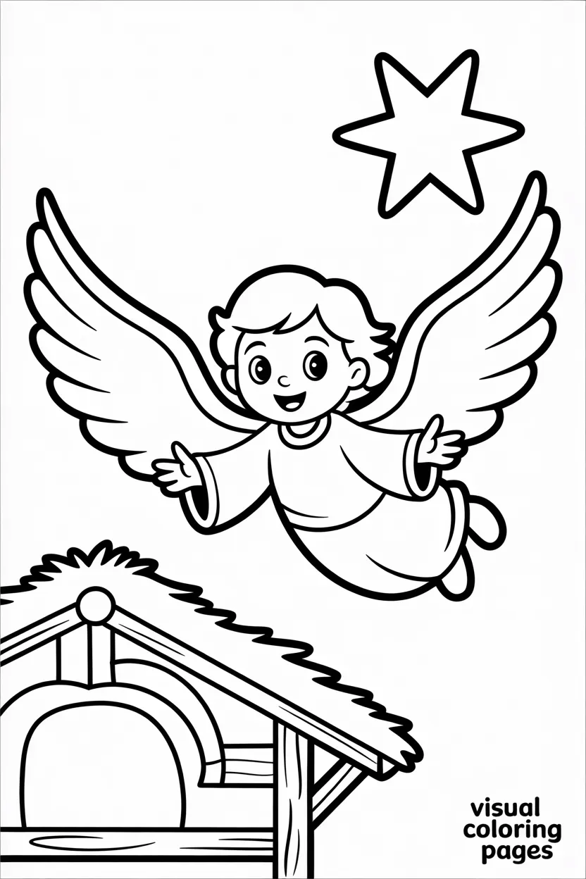 angel flying over the stable with wings spread wide