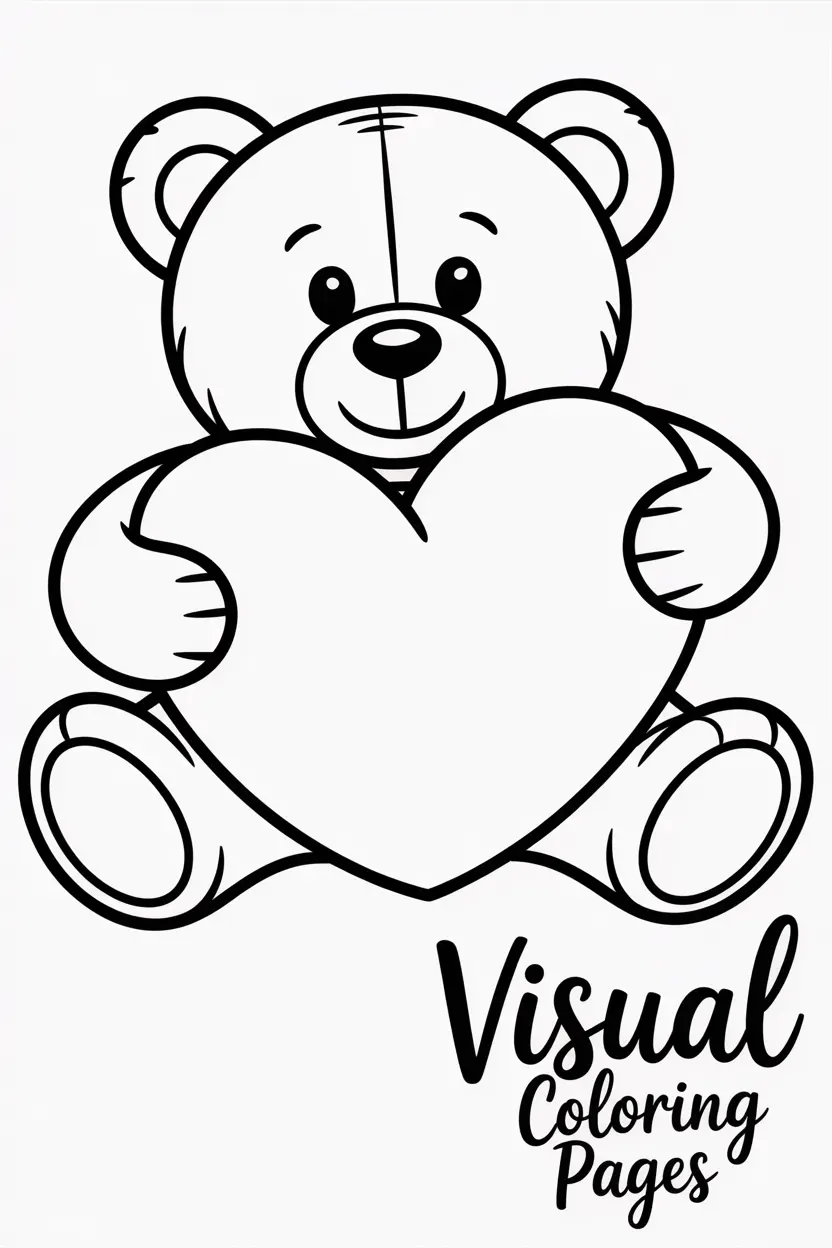 big teddy bear hugging a giant heart shaped pillow