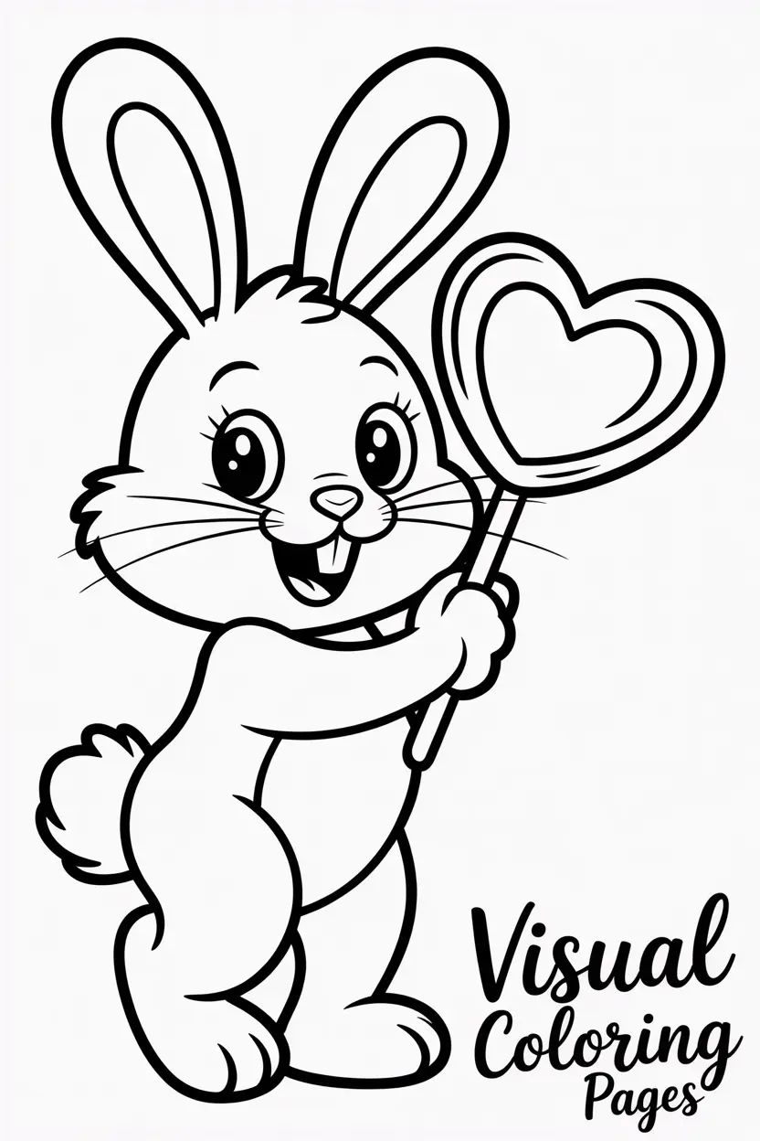 bunny holding a big heart shaped lollipop