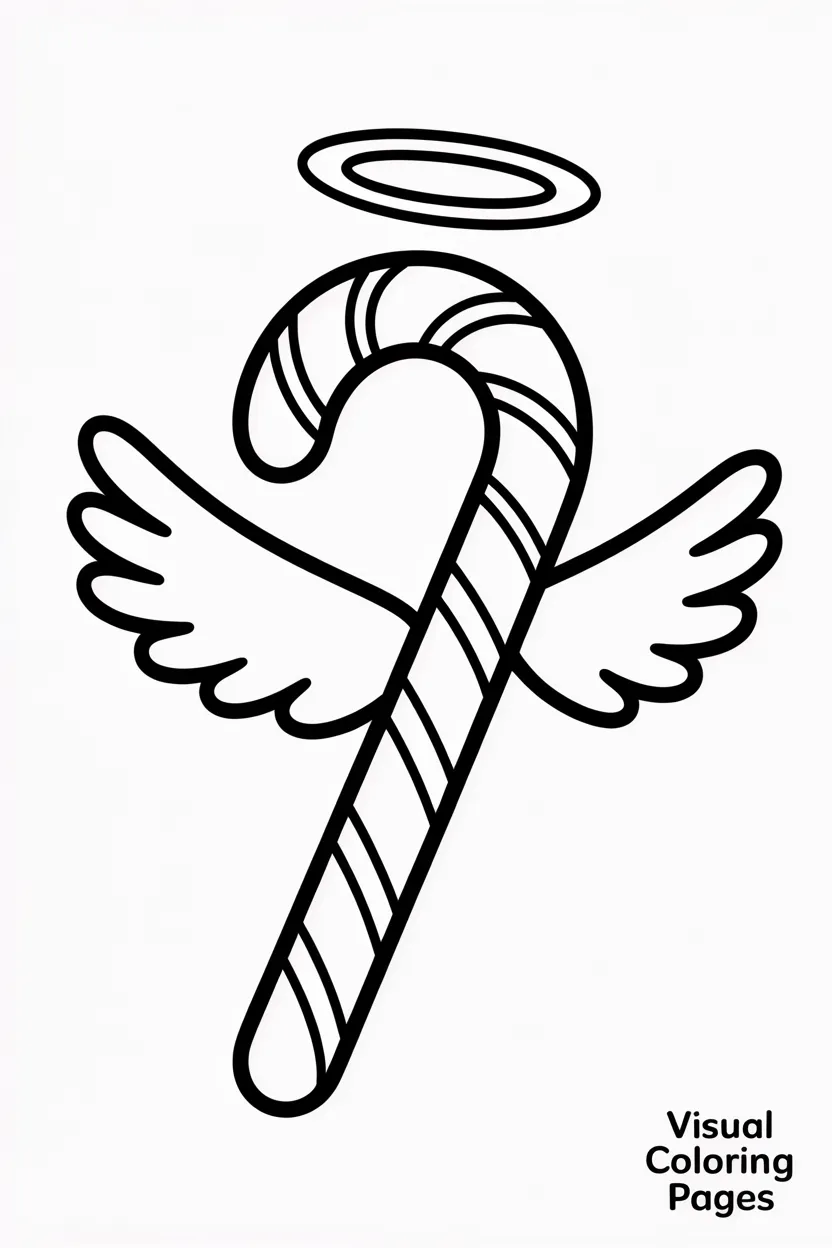 candy cane with angel wings and a halo