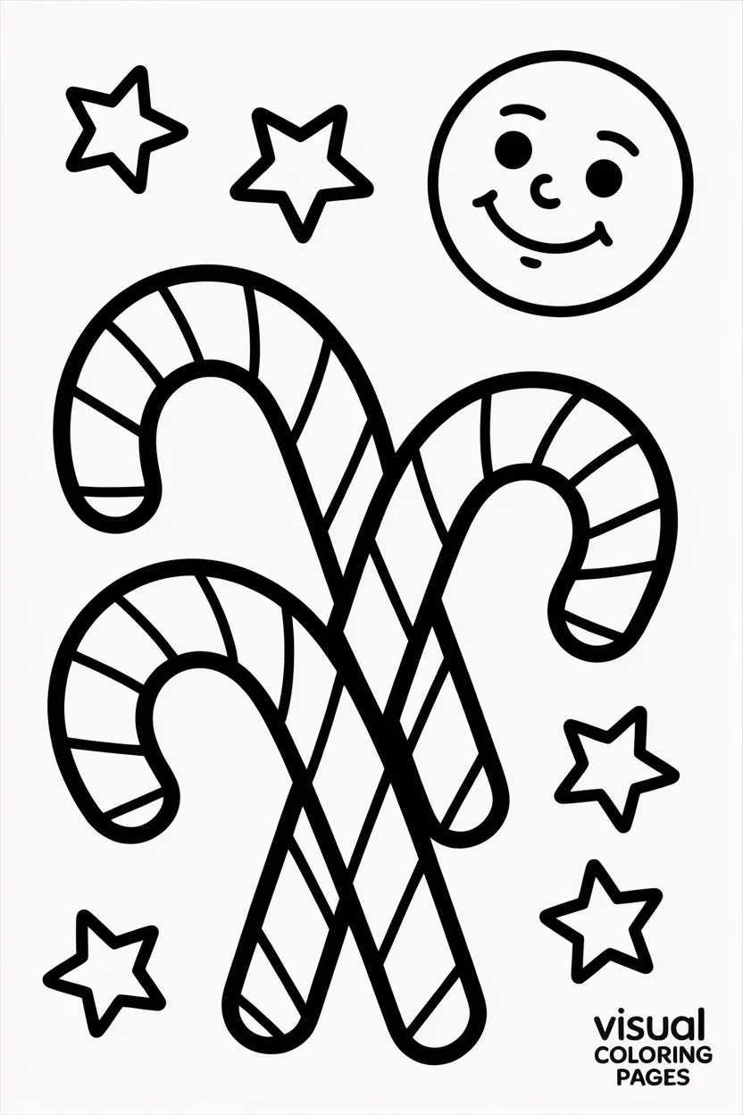 candy canes floating with stars and a smiling moon