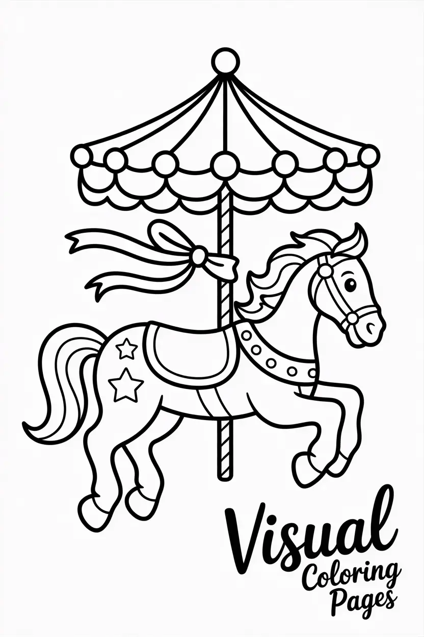 carousel horse with ribbons and stars