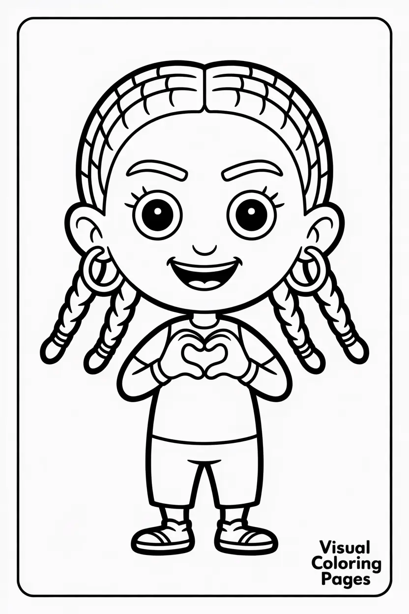 cartoon baddie with braids and hoop earrings making a heart sign