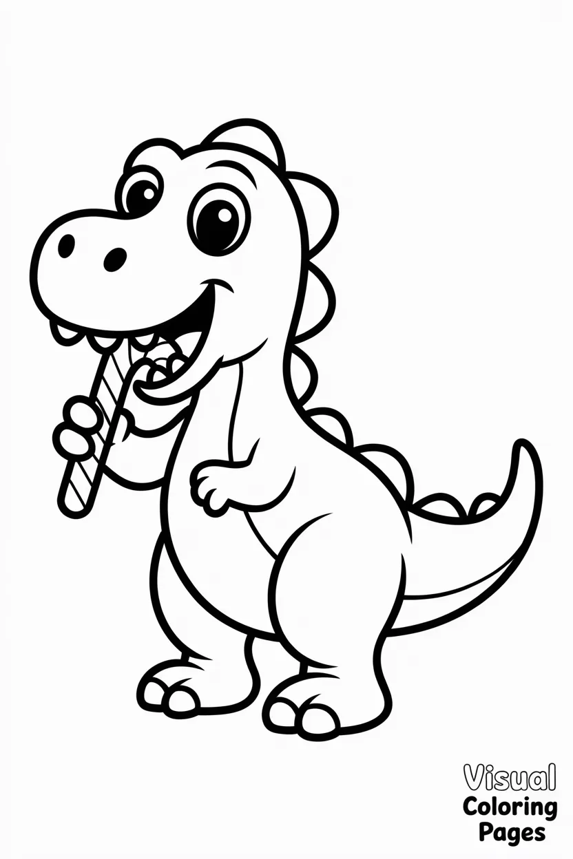 cartoon dinosaur eating a candy cane