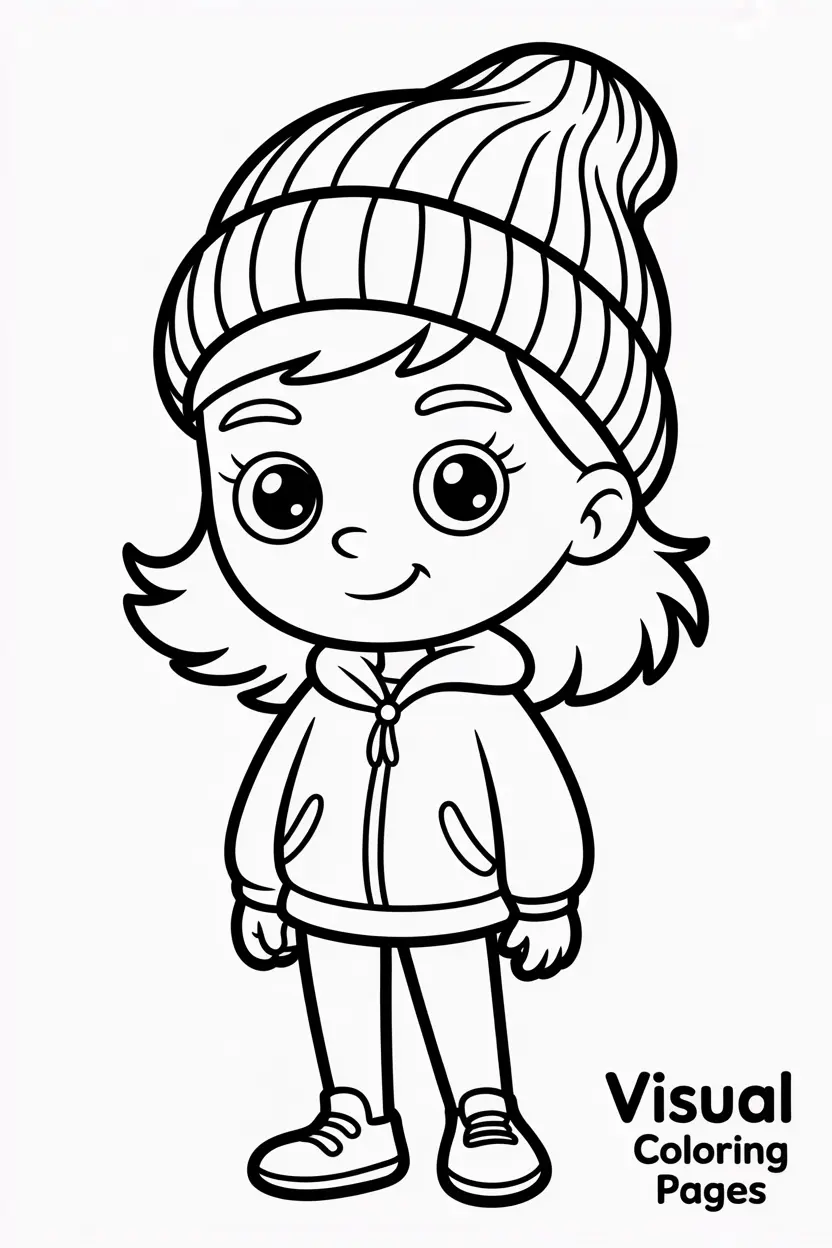 cartoon girl with beanie hat looking stylish and cool