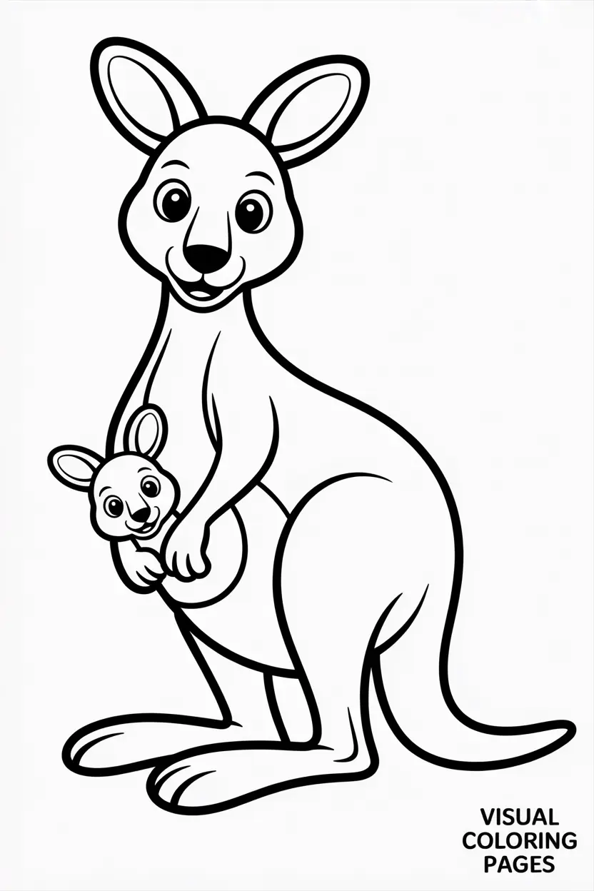 cartoon kangaroo with a baby joey peeking from its pouch